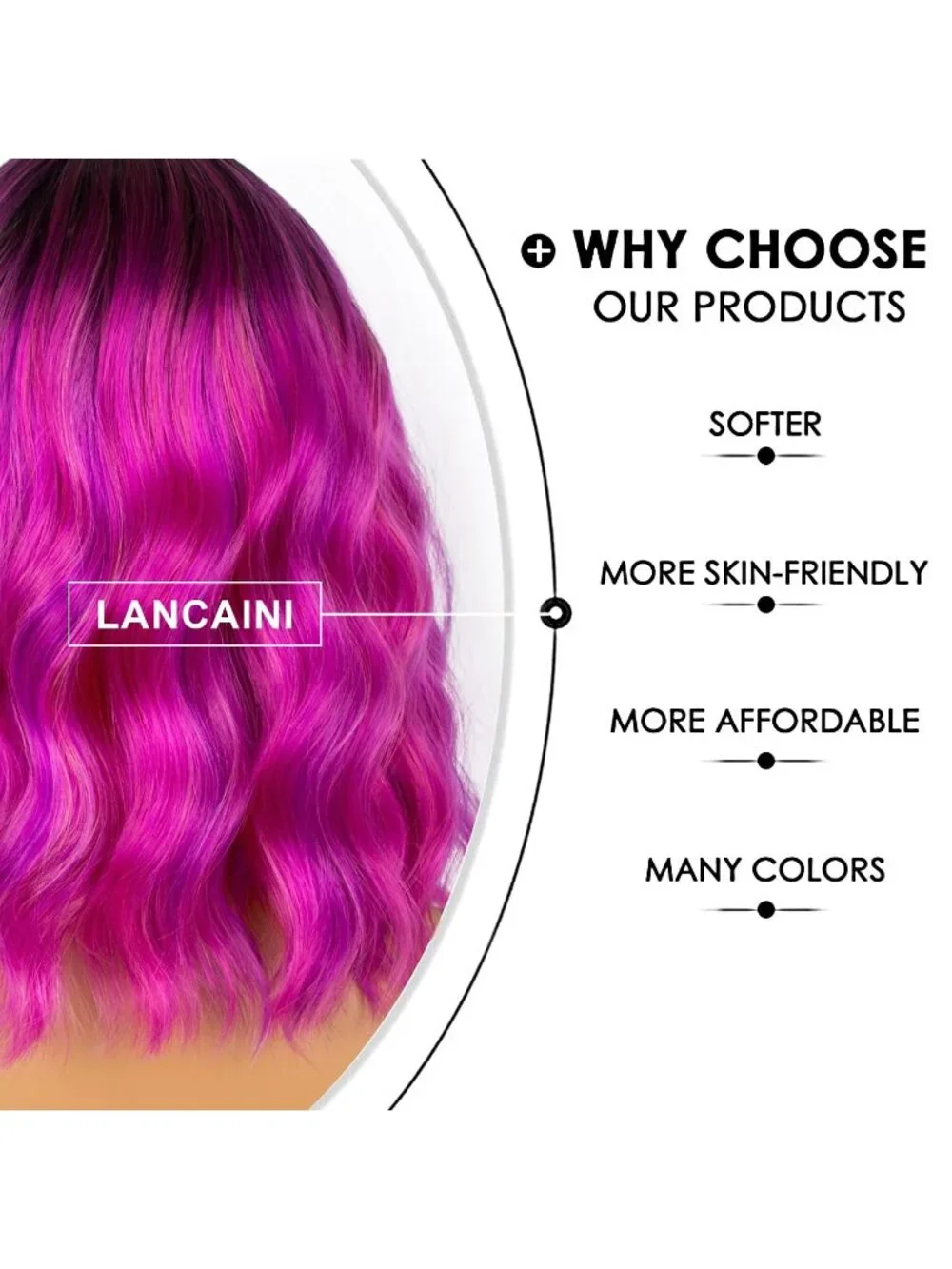 Women's Black Purple Shoulder Length Synthetic Loose Wavy Short Bob Wigs Bangs